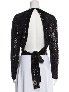 In the Mood for Love Black Sequin Open Back Crop Top S NWOT
